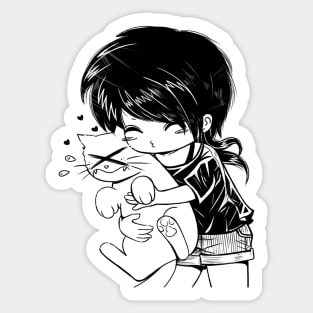 Chibi girl and cute cat Sticker